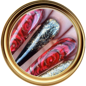 Rose black and gold nail art