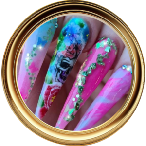 Pink and Blue Skull nail art